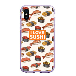 Чехол iPhone XS Max матовый I love sushi Я люблю суши, цвет: 3D-светло-сиреневый