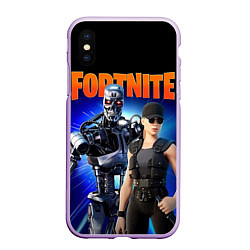 Чехол iPhone XS Max матовый Fortnite терминатор, цвет: 3D-сиреневый