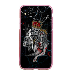 Чехол iPhone XS Max матовый The Skull King and Queen, цвет: 3D-розовый