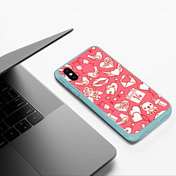 Чехол iPhone XS Max матовый Valentines Pattern, цвет: 3D-мятный — фото 2