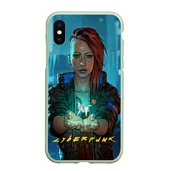 Чехол iPhone XS Max матовый Cuberpunk 2077 melisa, цвет: 3D-салатовый