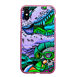 Чехол iPhone XS Max матовый Рекс динозавр, цвет: 3D-малиновый