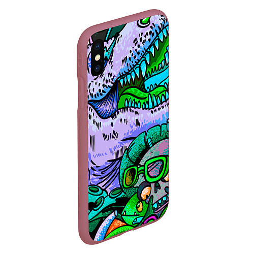 Чехол iPhone XS Max матовый Рекс динозавр / 3D-Малиновый – фото 2