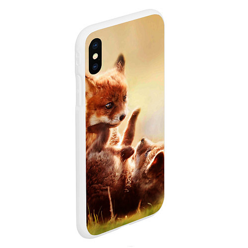 Чехол iPhone XS Max матовый Лисята играют / 3D-Белый – фото 2