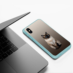 Чехол iPhone XS Max матовый Сиамский кот голубые глаза, цвет: 3D-мятный — фото 2