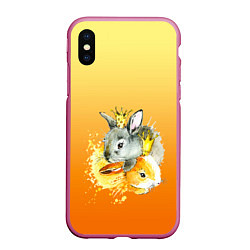 Чехол iPhone XS Max матовый Акварельные кролики милота, цвет: 3D-малиновый