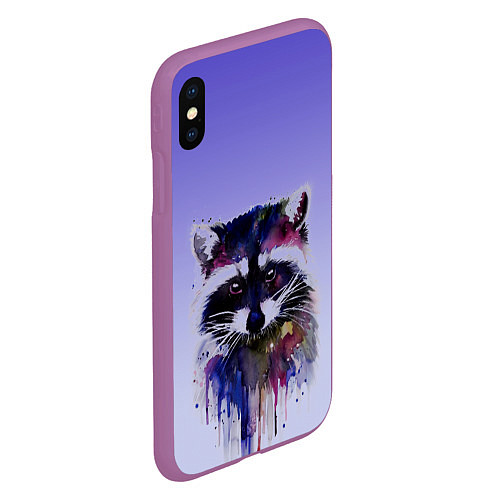 Чехол iPhone XS Max матовый Енот акварелью потеки / 3D-Фиолетовый – фото 2