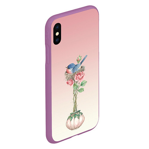 Чехол iPhone XS Max матовый Птичка в гнезде роза / 3D-Фиолетовый – фото 2