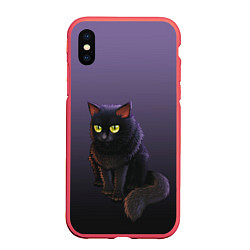 Чехол iPhone XS Max матовый Черный кот на фиолетовом, цвет: 3D-красный