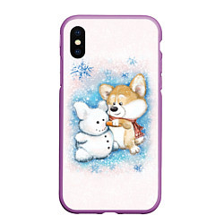 Чехол iPhone XS Max матовый Корги и снеговик