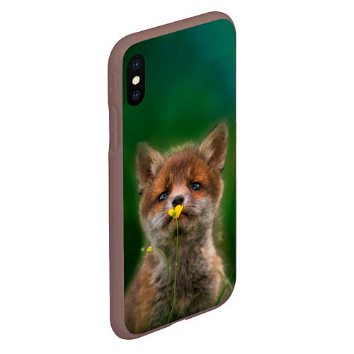 Чехол iPhone XS Max матовый Лисенок нюхает цветок / 3D-Коричневый – фото 2