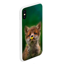 Чехол iPhone XS Max матовый Лисенок нюхает цветок, цвет: 3D-белый — фото 2