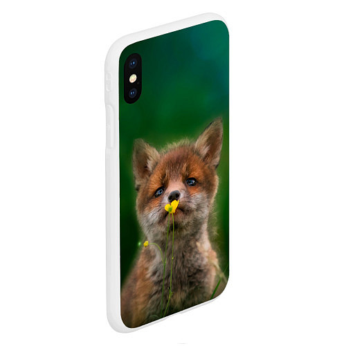 Чехол iPhone XS Max матовый Лисенок нюхает цветок / 3D-Белый – фото 2