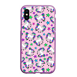 Чехол iPhone XS Max матовый Единороги и звезды, цвет: 3D-фиолетовый