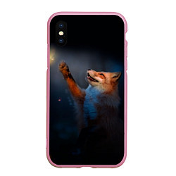 Чехол iPhone XS Max матовый Лиса и огонек, цвет: 3D-розовый