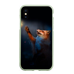 Чехол iPhone XS Max матовый Лиса и огонек, цвет: 3D-салатовый