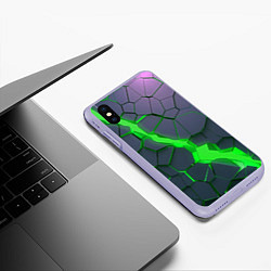 Чехол iPhone XS Max матовый ЗЕЛЕНЫЙ РАЗЛОМ 3Д РАЗЛОМ, цвет: 3D-светло-сиреневый — фото 2