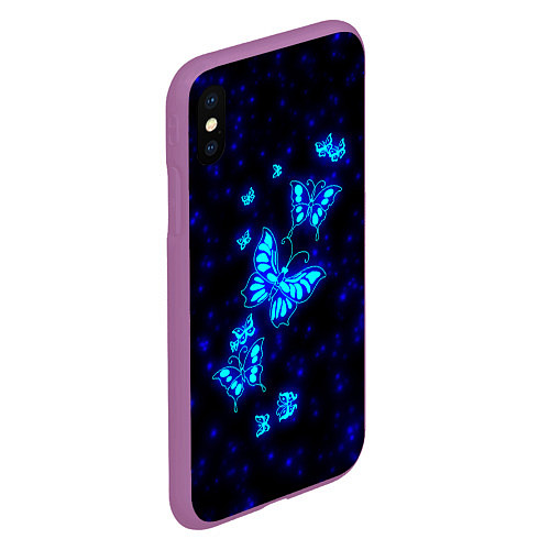 Чехол iPhone XS Max матовый Неоновые бабочки / 3D-Фиолетовый – фото 2