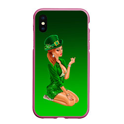 Чехол iPhone XS Max матовый Девушка лепрекон в зеленом, цвет: 3D-малиновый