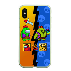 Чехол iPhone XS Max матовый Among Us VS Brawl Stars, цвет: 3D-салатовый