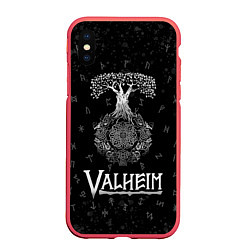 Чехол iPhone XS Max матовый Valheim Руны Иггдрасиль, цвет: 3D-красный