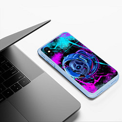 Чехол iPhone XS Max матовый Неоновый череп, цвет: 3D-голубой — фото 2