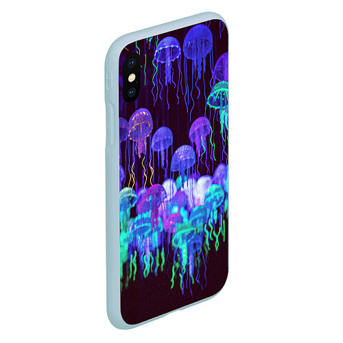 Чехол iPhone XS Max матовый Неоновые медузы / 3D-Голубой – фото 2