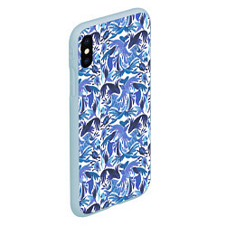 Чехол iPhone XS Max матовый Рыбы-птицы Узоры, цвет: 3D-голубой — фото 2