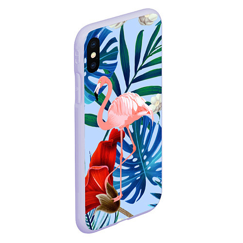 Чехол iPhone XS Max матовый Фламинго в папоротнике / 3D-Светло-сиреневый – фото 2