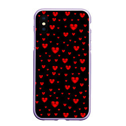 Чехол iPhone XS Max матовый Красные сердца, цвет: 3D-светло-сиреневый