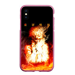 Чехол iPhone XS Max матовый Огненый Канеки Кен, цвет: 3D-малиновый