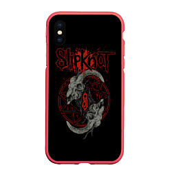 Чехол iPhone XS Max матовый Slipknot Черепа, цвет: 3D-красный