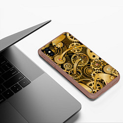 Чехол iPhone XS Max матовый Стимпанк механизмы шестеренки, цвет: 3D-коричневый — фото 2