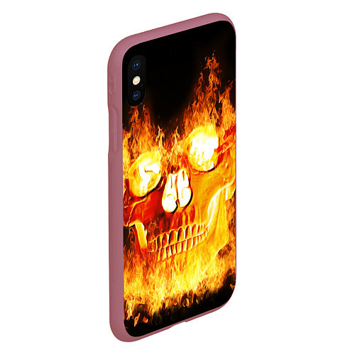 Чехол iPhone XS Max матовый Огненный череп / 3D-Малиновый – фото 2