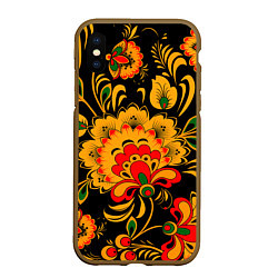 Чехол iPhone XS Max матовый Хохлома, цвет: 3D-коричневый