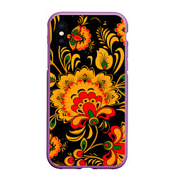 Чехол iPhone XS Max матовый Хохлома, цвет: 3D-фиолетовый