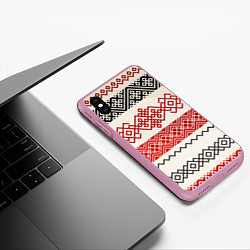 Чехол iPhone XS Max матовый Славянский узор красно-черный, цвет: 3D-розовый — фото 2
