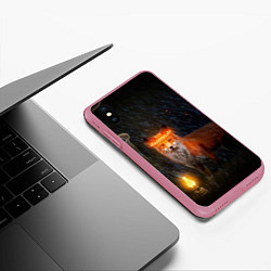 Чехол iPhone XS Max матовый Лиса с огненной короной, цвет: 3D-малиновый — фото 2