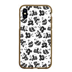Чехол iPhone XS Max матовый Акварельные панды паттерн, цвет: 3D-коричневый