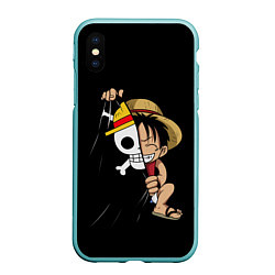 Чехол iPhone XS Max матовый ONE PIECE ЛУФФИ ЧЕРЕП СИМВОЛ, цвет: 3D-мятный