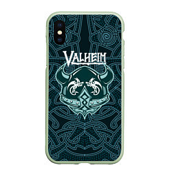 Чехол iPhone XS Max матовый Valheim шлем с рогами, цвет: 3D-салатовый