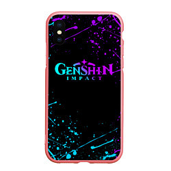 Чехол iPhone XS Max матовый GENSHIN IMPACT NEON LOGO, цвет: 3D-баблгам