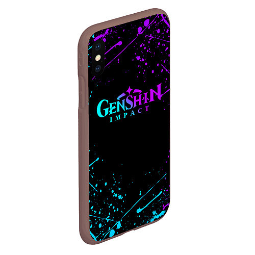 Чехол iPhone XS Max матовый GENSHIN IMPACT NEON LOGO / 3D-Коричневый – фото 2