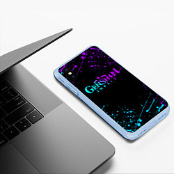 Чехол iPhone XS Max матовый GENSHIN IMPACT NEON LOGO, цвет: 3D-голубой — фото 2