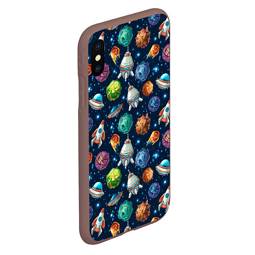 Чехол iPhone XS Max матовый Мультяшные планеты / 3D-Коричневый – фото 2