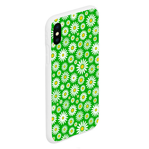 Чехол iPhone XS Max матовый Ромашки на зелёном фоне / 3D-Белый – фото 2