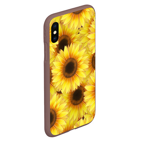 Чехол iPhone XS Max матовый Подсолнухи в поле / 3D-Коричневый – фото 2