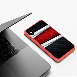 Чехол iPhone XS Max матовый 3D Красные соты металлические, цвет: 3D-красный — фото 2