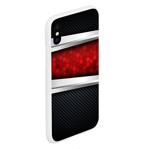 Чехол iPhone XS Max матовый 3D Красные соты металлические / 3D-Белый – фото 2