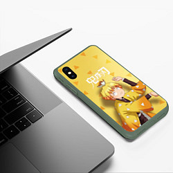 Чехол iPhone XS Max матовый Zenitsu Agatsuma Kimetsu no Yaiba, цвет: 3D-темно-зеленый — фото 2